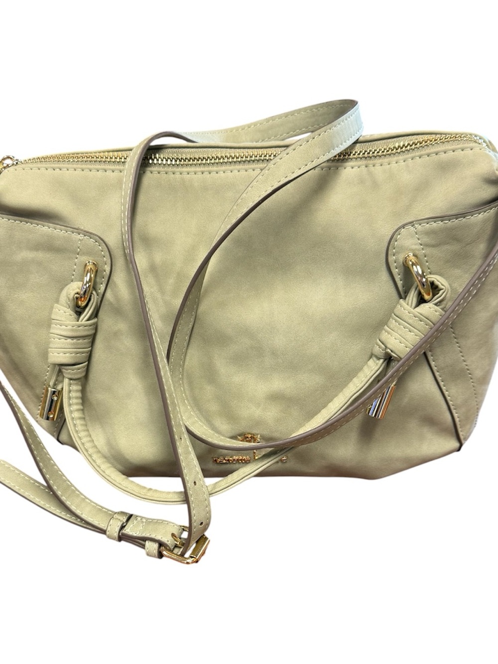 Nanette Lepore Light Olive Shoulder Bag with Gold Accents animal print insides
